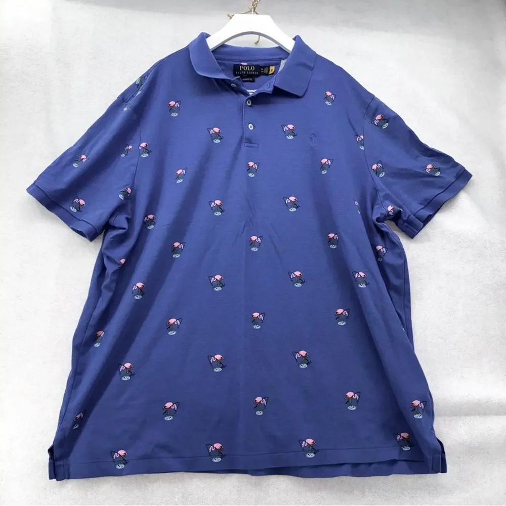 EUC Men’s Polo Ralph Lauren Classic Fit Fishing Flamingo Polo Shirt Blue XXL